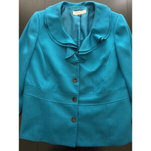 Tahari ASL Ruffled Blazer Jacket Womens 14W Blue Office Mature Business Casual‎